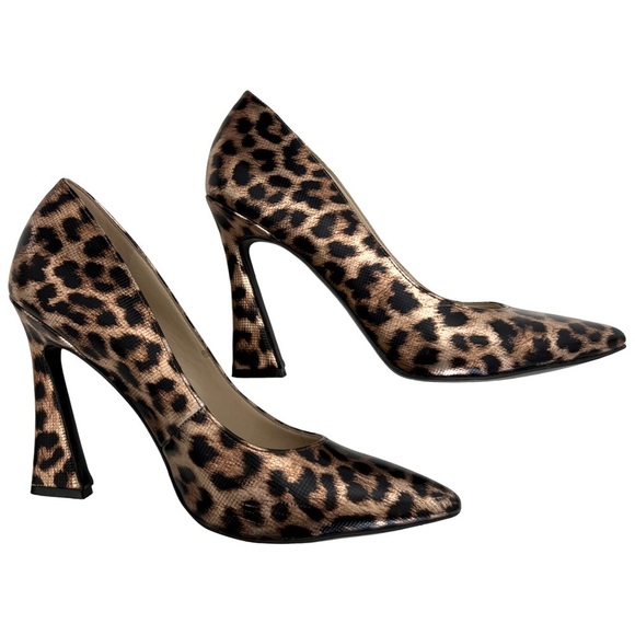 NINE WEST • Metallic Leopard Cheetah Pump Pointed Toe Heels - Picture 4 of 12